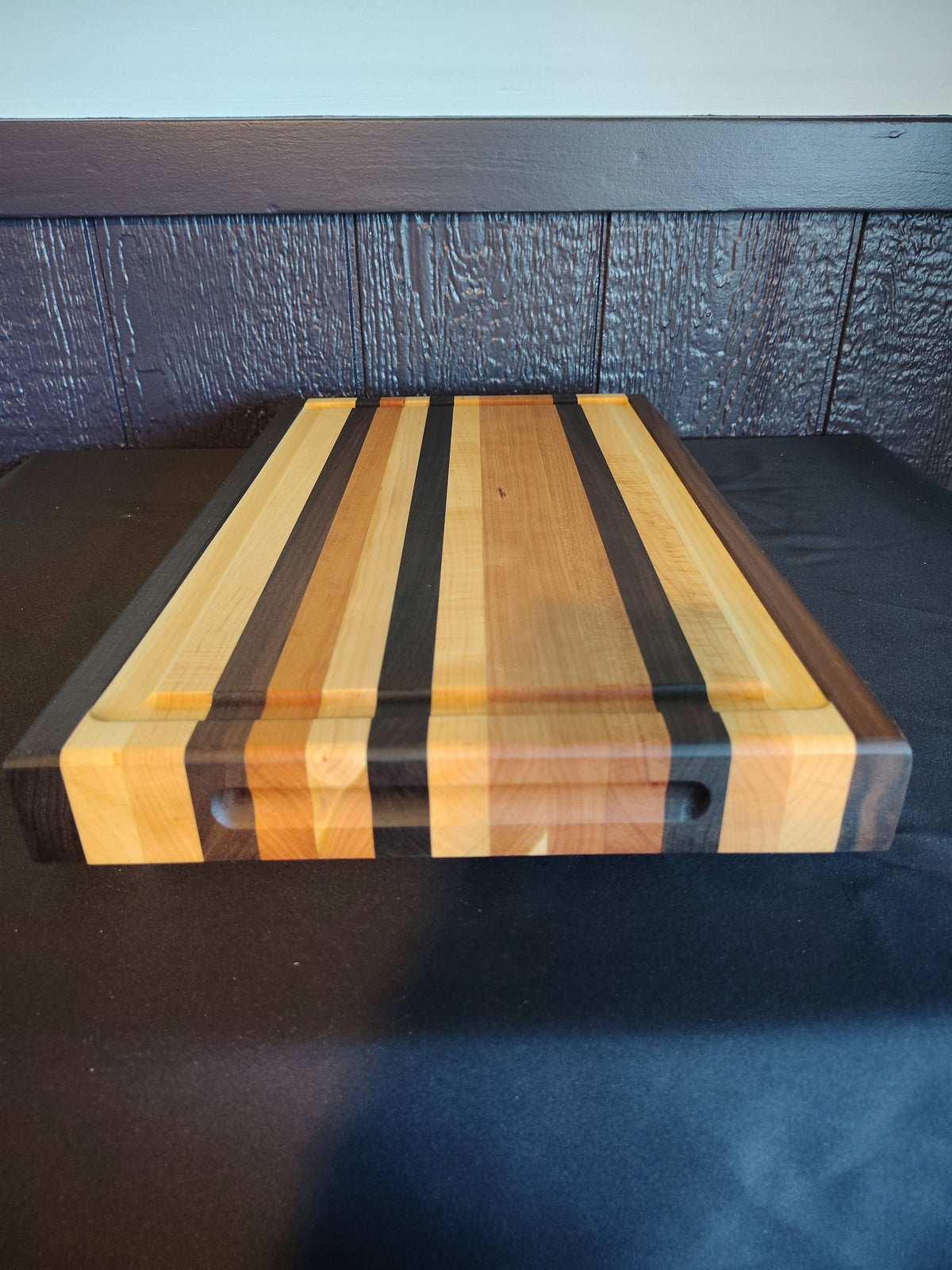 Handcrafted maple and walnut end grain cutting board - top view